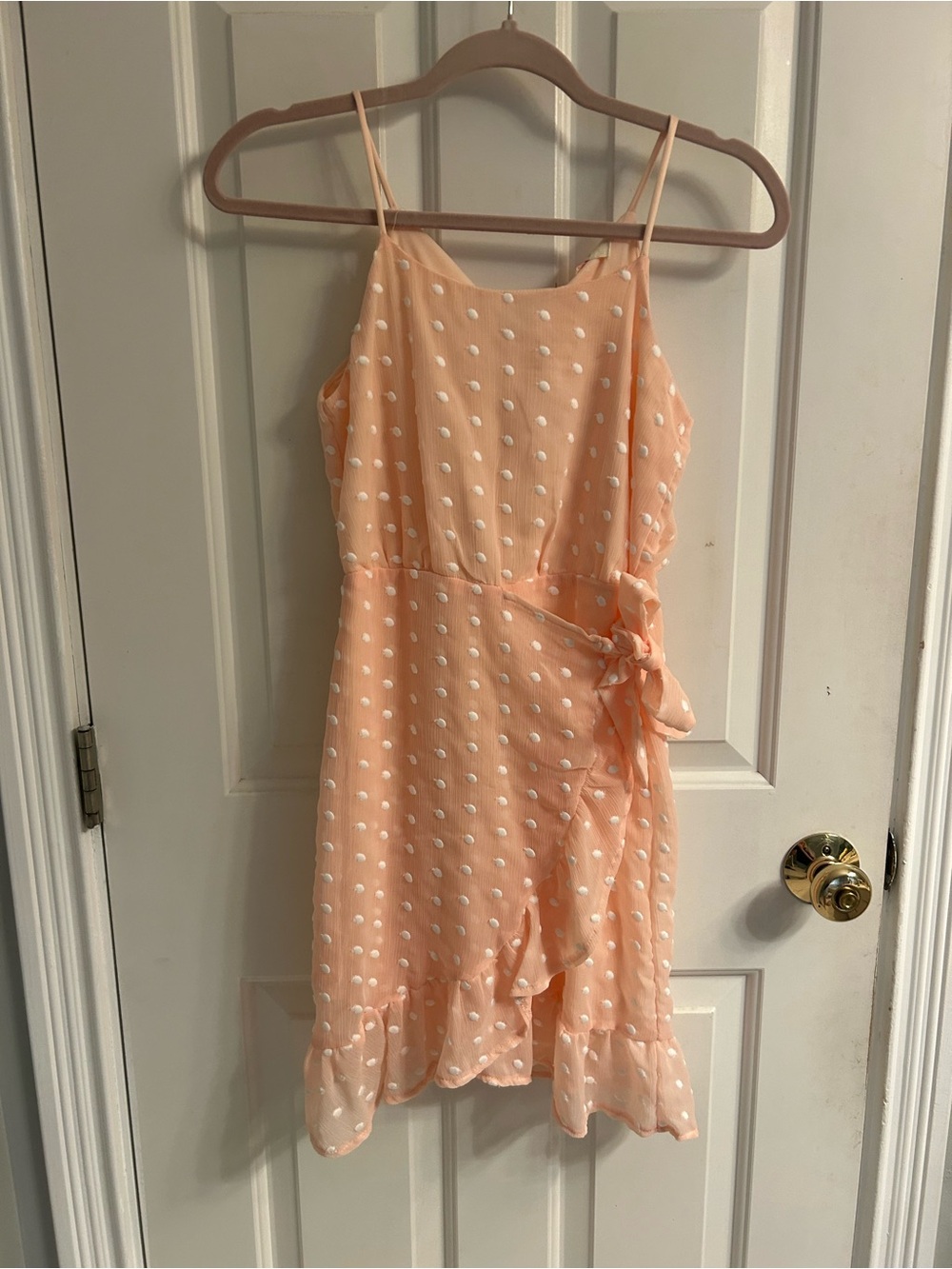 NWT-GB girls Peach Polka Dot Ruffle Wrap Dress